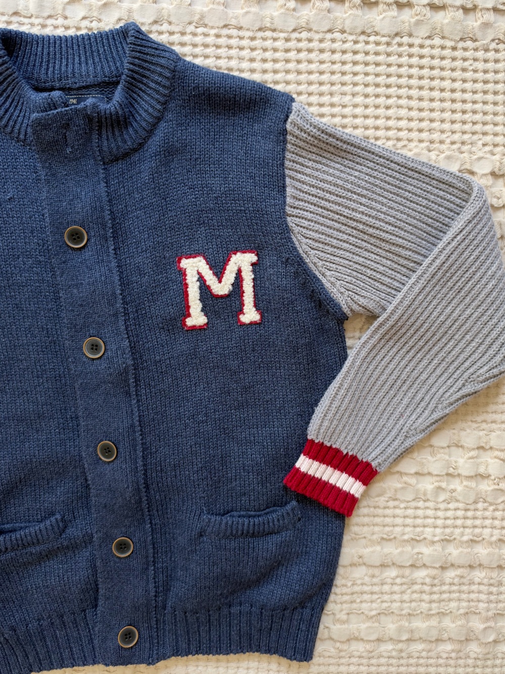 Mayoral Navy & Gray Knit Letterman Cardigan/Jacket